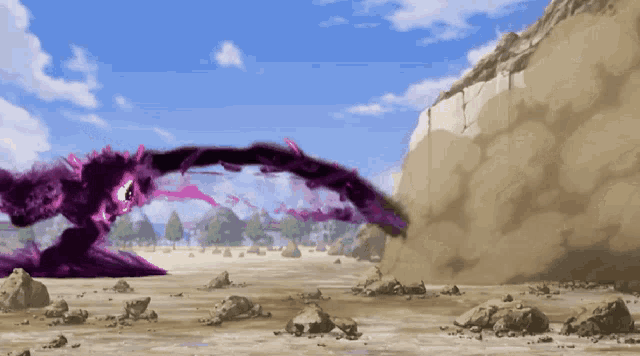 a painting of a purple monster in a desert