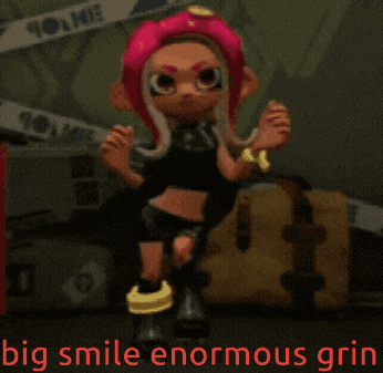 a cartoon character has a big smile and enormous grin on her face