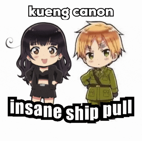 a picture of a girl and a boy with the words kueng canon insane ship pull on the bottom