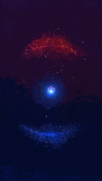 a blue circle with flames and the word return
