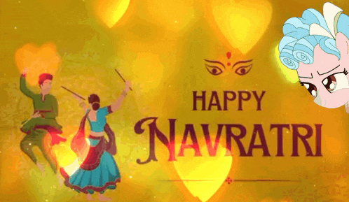 a poster that says happy navratri with a pony in the foreground
