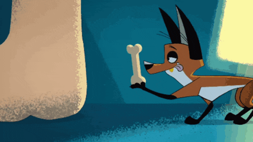a fox is holding a bone in its paw