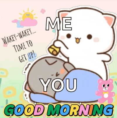 a good morning greeting card with a cat hugging another cat