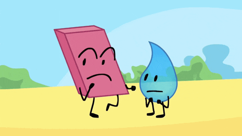 a cartoon character with a sad face is standing next to another character with a sad face