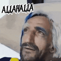 a man with a beard is laying in a bed with the words allahalla written on the bottom