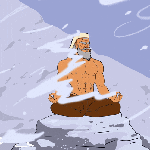 a cartoon of a man sitting on a rock meditating