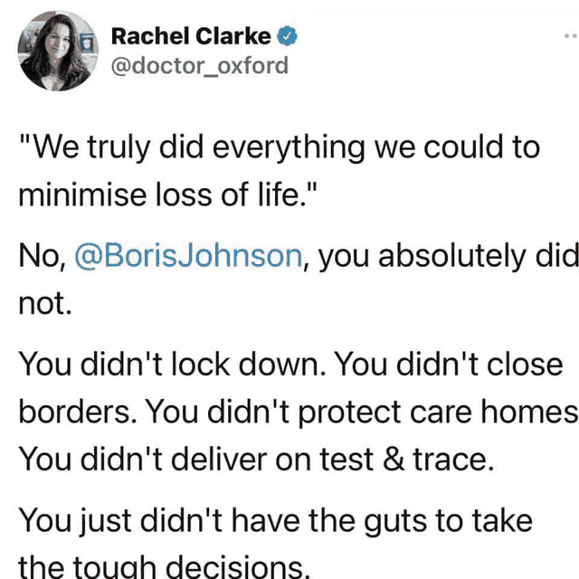 a tweet from rachel clarke says that we truly did everything we could to minimise loss of life