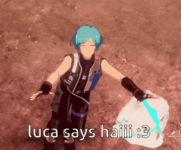 luca says haiii : 3 in a video game scene