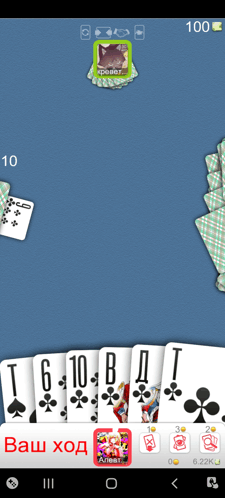 a screenshot of a playing card game on a phone with the number 100 in the upper left corner