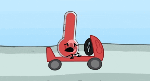 a red thermometer is driving a red car