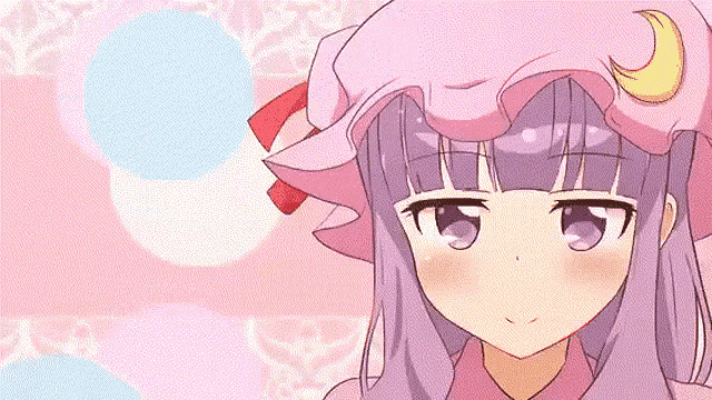 a girl with purple hair and a pink hat is making a funny face