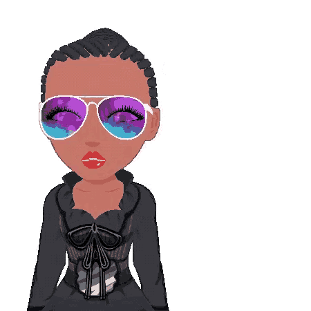 a cartoon girl wearing sunglasses and a black dress