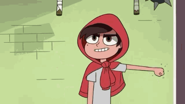 a cartoon character wearing a red hooded cape