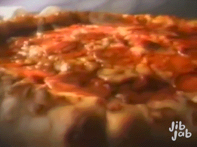 a pizza with jib jab written on the bottom right