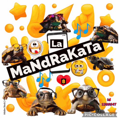 a collage of turtles wearing glasses and headphones with the words la mandrakata on top