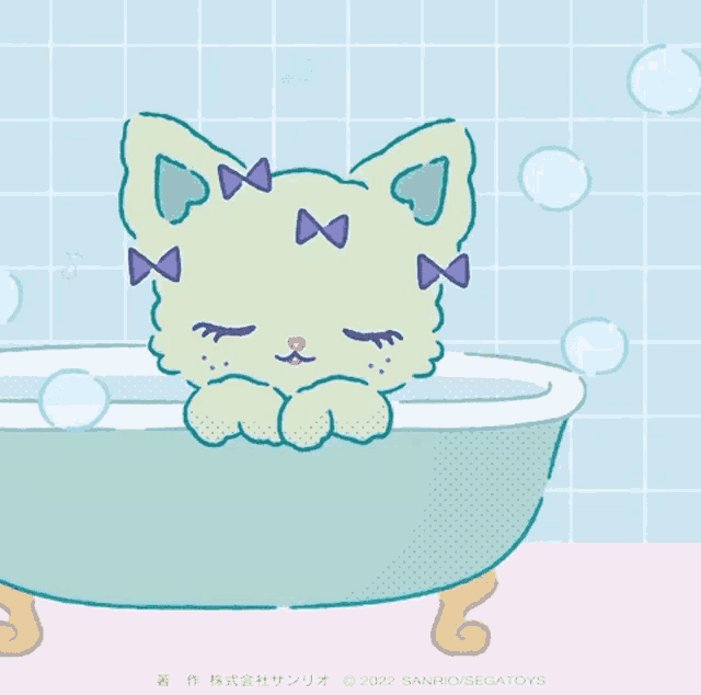 a drawing of a cat in a bathtub with the year 2022 on the bottom left