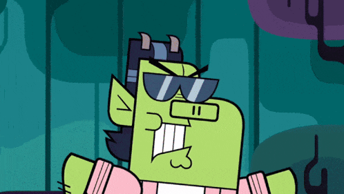 a cartoon character wearing sunglasses and horns has the number 11 on his face