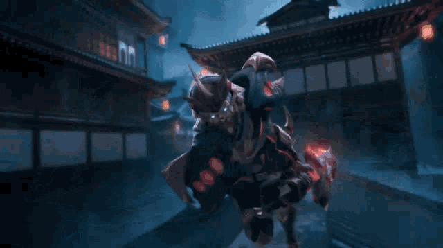 two ninjas are fighting with a red flame