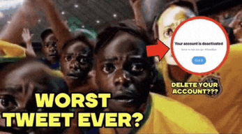 a group of people standing next to each other with the words " worst tweet ever " above them