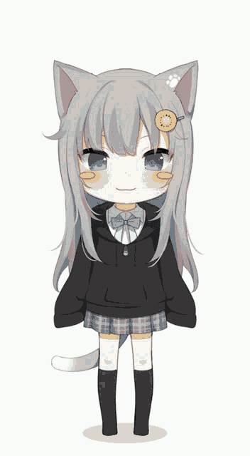 a girl with cat ears has a speech bubble that says " nya "