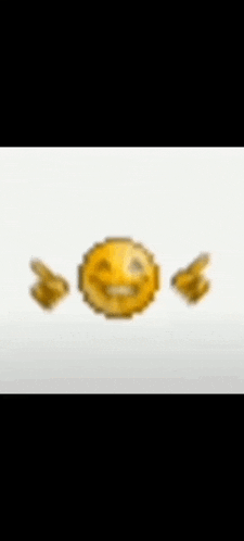 a pixelated smiley face is surrounded by two wings on a white background .