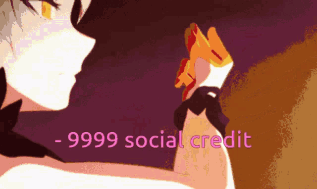 a picture of a girl with the words - 9999 social credit on the bottom