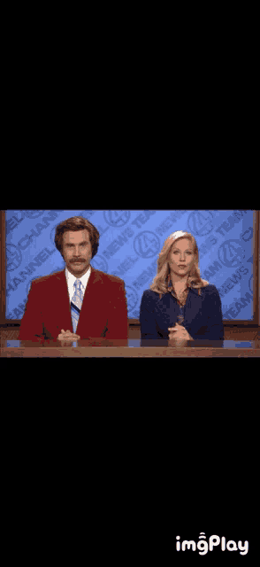 ron burgundy and carolina are on a news channel