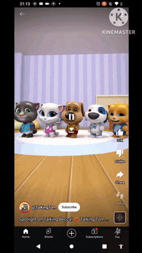 a video of talking tom and his friends on a phone screen