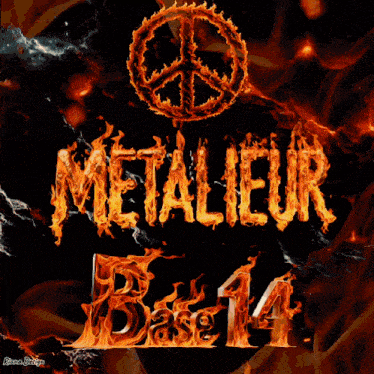 a peace sign with the word metallieur written in flames