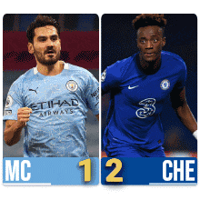 two soccer players one from city and the other from chelsea are shown