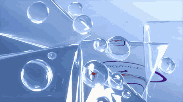 bubbles are floating around a clear container that says babyfish on it