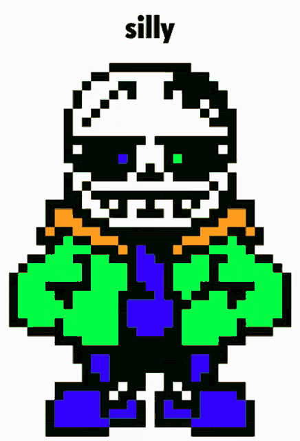 a pixel art drawing of a person with the word silly below it