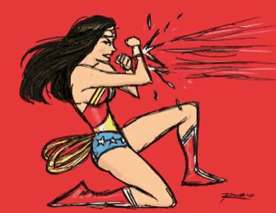 a drawing of wonder woman with a red background