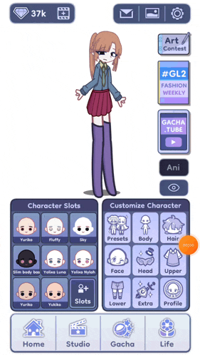 a screenshot of a game called gacha tube with a character slots screen
