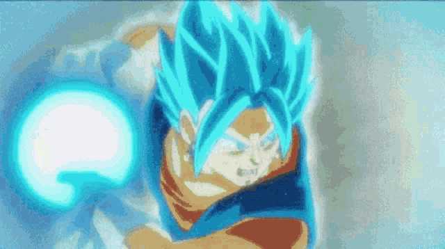 a close up of a person with blue hair and a blue light coming out of their mouth .