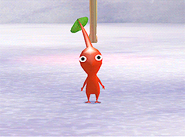 a cartoon character with a green leaf on its head is standing in the snow