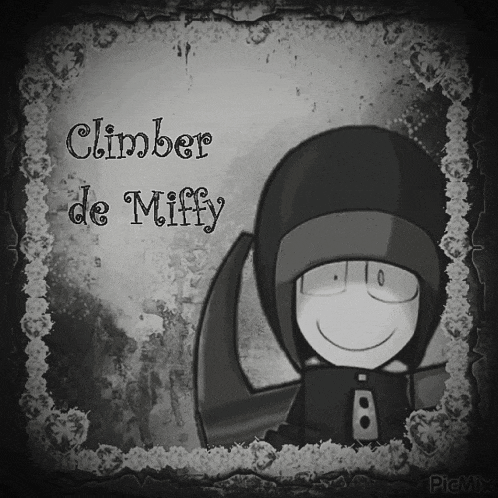 a black and white drawing of a grim reaper with the name climber de miffy above him
