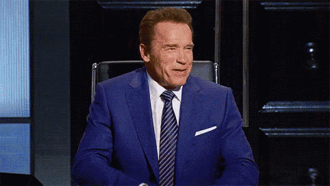 arnold schwarzenegger is wearing a blue suit and tie