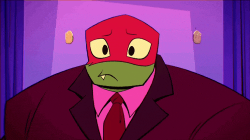 a cartoon character wearing a suit and tie looks sad