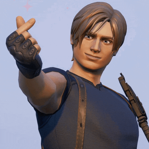 a man with a gun giving a thumbs up sign