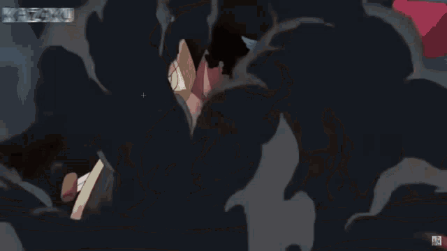 a cartoon character is falling into a hole with the letter r on the bottom right