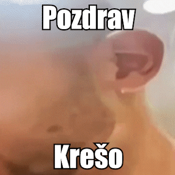 a close up of a person 's ear with the words pozdrav kreso on it