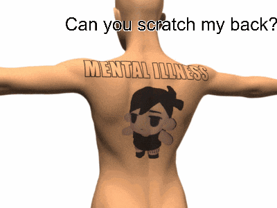 a man with a tattoo on his back that says mental illness