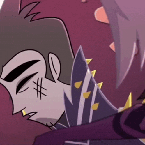 a close up of a cartoon character 's face with a cross on it