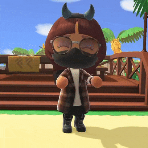 a cartoon character wearing a mask and horns is standing on a deck .