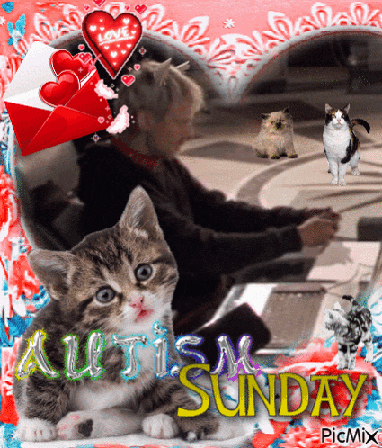 a picture of a cat with the words autism sunday