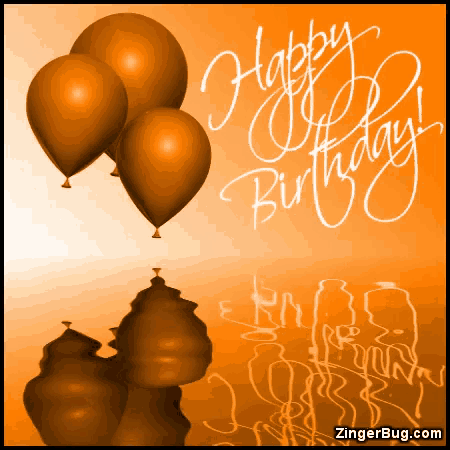 a birthday card with orange balloons and the words happy birthday on it