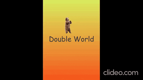 a bear standing on its hind legs with the words double world written below it