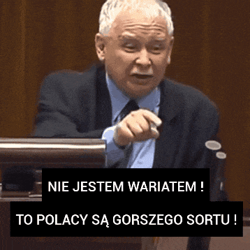 a man in a suit and tie is giving a speech with the words nie jestem wariatem to polacy sa gorzego sortu