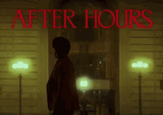 a man in a red jacket stands in front of a building with the words after hours above him